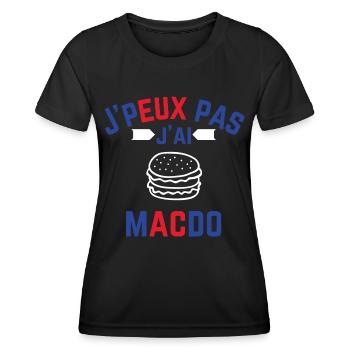 J peux pas j ai Macdo b b r - T-shirt sport Femme - noir - Devant - AI Model Female 172 light (172cm)