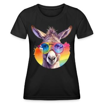 Bunter cooler Esel mit Sonnenbrille - Frauen Funktions-T-Shirt - Schwarz - Vorne - AI Model Female 172 light (172cm)