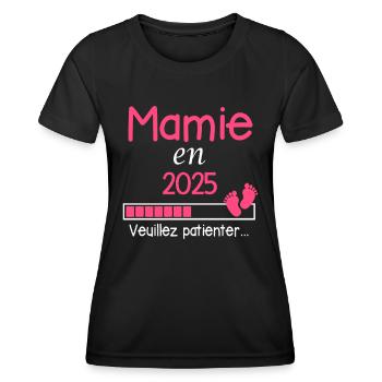 Mamie en 2025 cadeau future Grand-mère - T-shirt sport Femme - noir - Devant - AI Model Female 172 light (172cm)