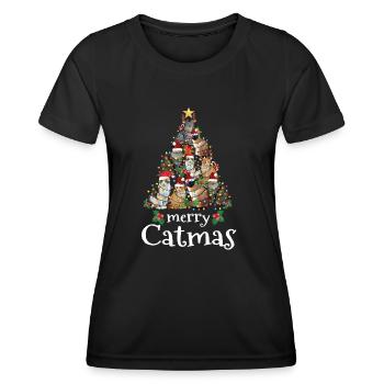 Merry Catmas Xmas Gift Men Women Kids Funny Cat Ch - Frauen Funktions-T-Shirt - Schwarz - Vorne - AI Model Female 172 light (172cm)
