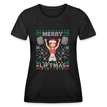 Merry Liftmas Ugly Christmas Sweater Miss Santa Gy - Frauen Funktions-T-Shirt - Schwarz - Vorne - AI Model Female 172 light (172cm)