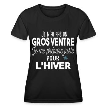Gros ventre obèse régime. Cadeau humour homme gros - T-shirt sport Femme - noir - Devant - AI Model Female 172 light (172cm)