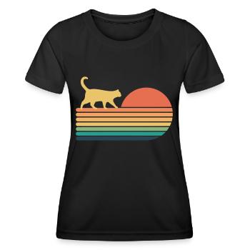 Katze Retro Vintage - Frauen Funktions-T-Shirt - Schwarz - Vorne - AI Model Female 172 light (172cm)