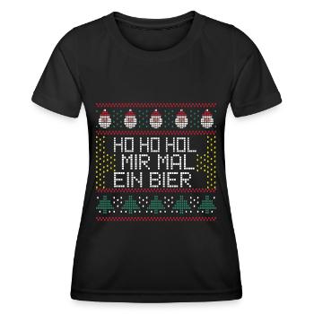 Ho Hol mir mal ein Bier Ugly Christmas Xmas Idee - Frauen Funktions-T-Shirt - Schwarz - Vorne - AI Model Female 172 light (172cm)