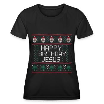 Happy Birthday Jesus Ugly Christmas - T-shirt sport Femme - noir - Devant - AI Model Female 172 light (172cm)