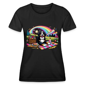 Bernersennenhund beim Picknick - Frauen Funktions-T-Shirt - Schwarz - Vorne - AI Model Female 172 light (172cm)