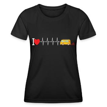 Van Life Camper Bus Herzschlag - Frauen Funktions-T-Shirt - Schwarz - Vorne - AI Model Female 172 light (172cm)