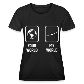 Deine Welt Meine Welt - Segelflugzeug - - Frauen Funktions-T-Shirt - Schwarz - Vorne - AI Model Female 172 light (172cm)