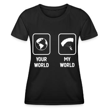 Deine Welt Meine Welt - Gleitschirmfliegen - - Frauen Funktions-T-Shirt - Schwarz - Vorne - AI Model Female 172 light (172cm)