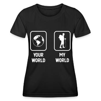 Deine Welt Meine Welt - Wandern - - Frauen Funktions-T-Shirt - Schwarz - Vorne - AI Model Female 172 light (172cm)