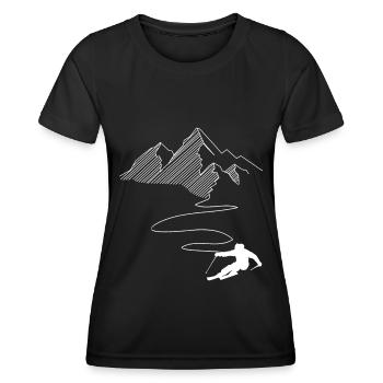 Montagne - Ligne sinueuse - Ski - (7) - T-shirt sport Femme - noir - Devant - AI Model Female 172 light (172cm)