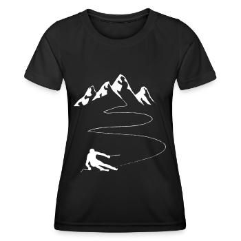Montagne - Ligne sinueuse - Ski - (11) - T-shirt sport Femme - noir - Devant - AI Model Female 172 light (172cm)
