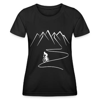 Montagne - Ligne sinueuse - Cyclisme - (2) - T-shirt sport Femme - noir - Devant - AI Model Female 172 light (172cm)