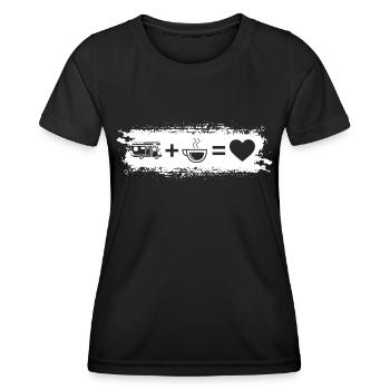 Grunge-Rechteck - Herz - Kaffee - Campingwagen - - Frauen Funktions-T-Shirt - Schwarz - Vorne - AI Model Female 172 light (172cm)