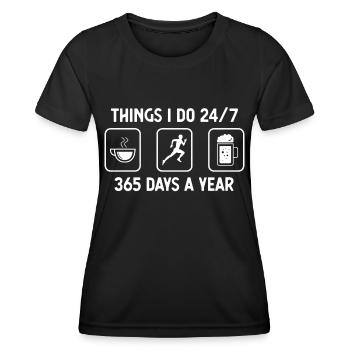 Ich denke, ich mache 24-7 365 Tage im Jahr - Bier - Frauen Funktions-T-Shirt - Schwarz - Vorne - AI Model Female 172 light (172cm)