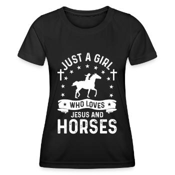 Seulement une fille qui aime Jésus et les chevaux - T-shirt sport Femme - noir - Devant - AI Model Female 172 light (172cm)