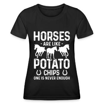 Les chevaux sont comme des croustilles On n’est jamais assez - T-shirt sport Femme - noir - Devant - AI Model Female 172 light (172cm)