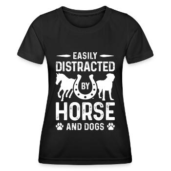 Facilement distrait par les chevaux et les chiens - T-shirt sport Femme - noir - Devant - AI Model Female 172 light (172cm)