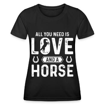 Tout ce dont vous avez besoin, c’est d’amour et d’un cheval - T-shirt sport Femme - noir - Devant - AI Model Female 172 light (172cm)
