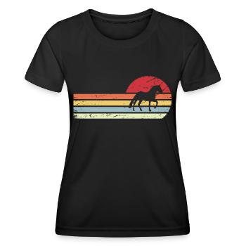 Sun and retro lines - horse - - Women's Functional T-Shirt - black - Front - AI Model Female 172 light (172cm)