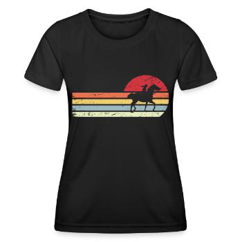 Sun et Retro Lines - Équitation - - T-shirt sport Femme - noir - Devant - AI Model Female 172 light (172cm)