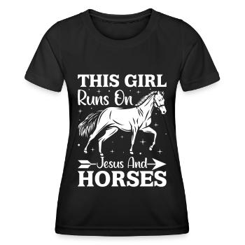 This Girl Runs On Jesus And Horses - (2) - Women's Functional T-Shirt - black - Front - AI Model Female 172 light (172cm)