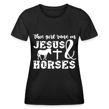 This girl runs on Jesus and horses 1 - - Women's Functional T-Shirt - black - Front - AI Model Female 172 light (172cm)