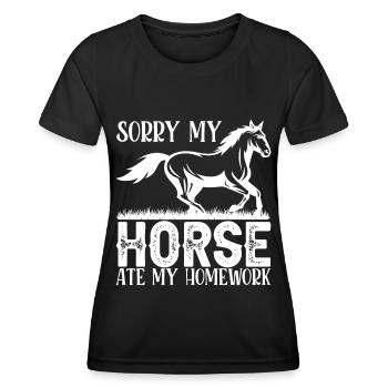 Désolé, mon cheval a mangé mes devoirs - - T-shirt sport Femme - noir - Devant - AI Model Female 172 light (172cm)