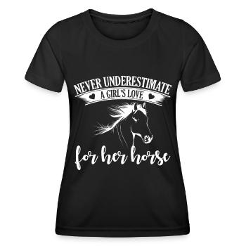 Never underestimate a girl's love for i - Women's Functional T-Shirt - black - Front - AI Model Female 172 light (172cm)