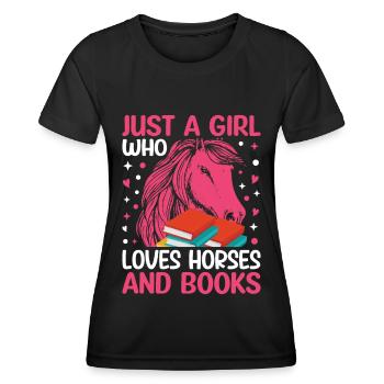 Just A Girl Who Loves Horses und Buch - - Frauen Funktions-T-Shirt - Schwarz - Vorne - AI Model Female 172 light (172cm)