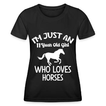 I'm just an 11 year old girl who loves horses. - Women's Functional T-Shirt - black - Front - AI Model Female 172 light (172cm)