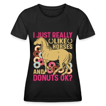 I just like horses and donuts very much - - Women's Functional T-Shirt - black - Front - AI Model Female 172 light (172cm)