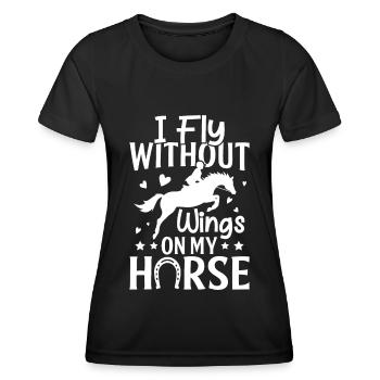 Je vole sans ailes sur mon cheval - (2) - T-shirt sport Femme - noir - Devant - AI Model Female 172 light (172cm)