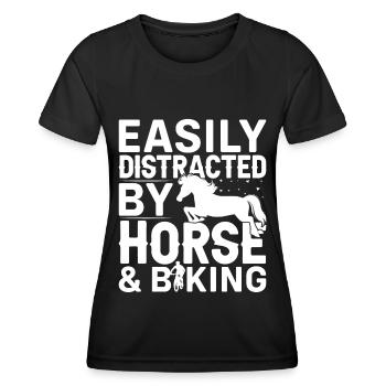 Easily distracted by horses and cycling - - Women's Functional T-Shirt - black - Front - AI Model Female 172 light (172cm)