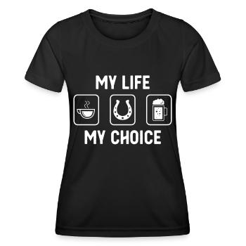 Ma vie, mon choix - Bière - Fer à cheval - - T-shirt sport Femme - noir - Devant - AI Model Female 172 light (172cm)