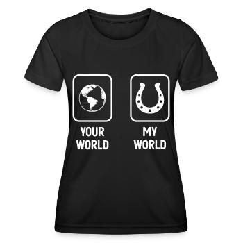 Deine Welt Meine Welt - Hufeisen - - Frauen Funktions-T-Shirt - Schwarz - Vorne - AI Model Female 172 light (172cm)