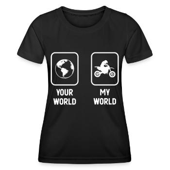 Deine Welt Meine Welt - Kerl Motorrad - - Frauen Funktions-T-Shirt - Schwarz - Vorne - AI Model Female 172 light (172cm)