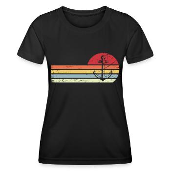 Sun and Retro Lines - Anchor - - Women's Functional T-Shirt - black - Front - AI Model Female 172 light (172cm)