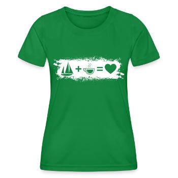 Grunge-Rechteck - Herz - Kaffee - Segeln - - Frauen Funktions-T-Shirt - Kelly Green - Vorne - AI Model Female 172 dark (172cm)