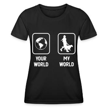 Deine Welt Meine Welt - Weibchen mit Hund - - Frauen Funktions-T-Shirt - Schwarz - Vorne - AI Model Female 172 light (172cm)