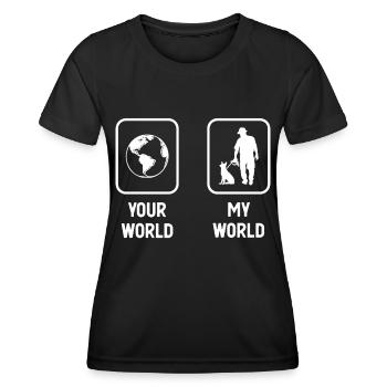 Your World My World - Man with Dog - - Women's Functional T-Shirt - black - Front - AI Model Female 172 light (172cm)