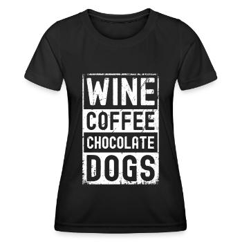 Vin-Café-Chocolat-Chiens - T-shirt sport Femme - noir - Devant - AI Model Female 172 light (172cm)