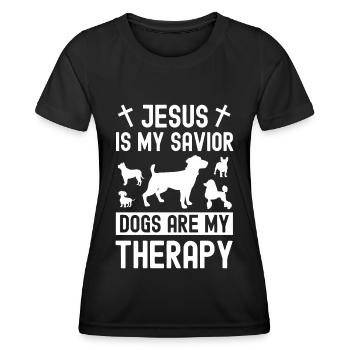 Jésus est mon Sauveur Les chiens sont ma thérapie - T-shirt sport Femme - noir - Devant - AI Model Female 172 light (172cm)