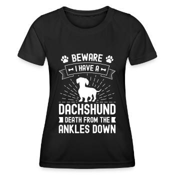 Vorsicht, ich habe einen Dackel Tod von den Knöche - Frauen Funktions-T-Shirt - Schwarz - Vorne - AI Model Female 172 light (172cm)