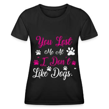 Tu m’as perdu sur Je n’aime pas les chiens - rose - T-shirt sport Femme - noir - Devant - AI Model Female 172 light (172cm)
