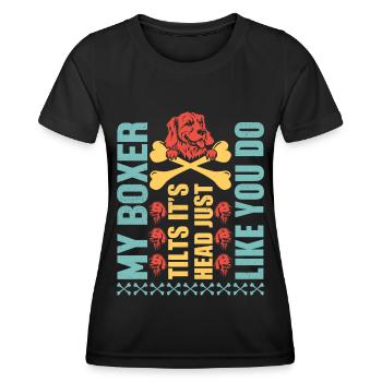 Mein Boxer legt den Kopf schief, genau wie du - Hu - Frauen Funktions-T-Shirt - Schwarz - Vorne - AI Model Female 172 light (172cm)