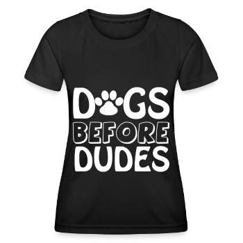 Chiens devant les gars - 1 patte - T-shirt sport Femme - noir - Devant - AI Model Female 172 light (172cm)