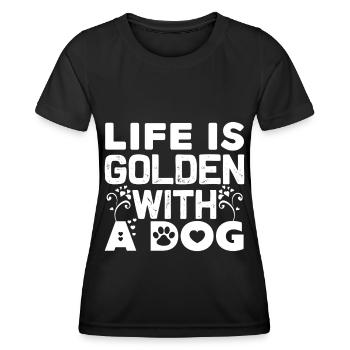Life is golden with a dog - Paw and Flow - Women's Functional T-Shirt - black - Front - AI Model Female 172 light (172cm)