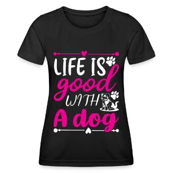 La vie est belle avec un chien - rose et blanc - T-shirt sport Femme - noir - Devant - AI Model Female 172 light (172cm)