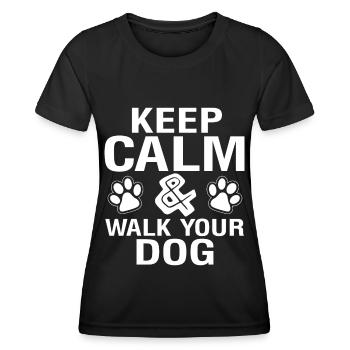 Restez calme _ Promener le chien - T-shirt sport Femme - noir - Devant - AI Model Female 172 light (172cm)